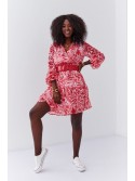 Red chiffon dress with a wide belt FG636 - Online store - Boutique